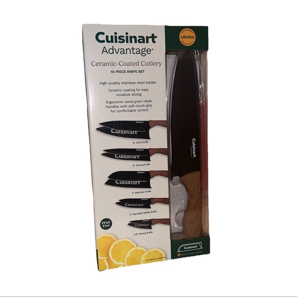 Cuisinart Advantage 10-Pc Ceramic Knife Set Wood-Grain Handles NIB